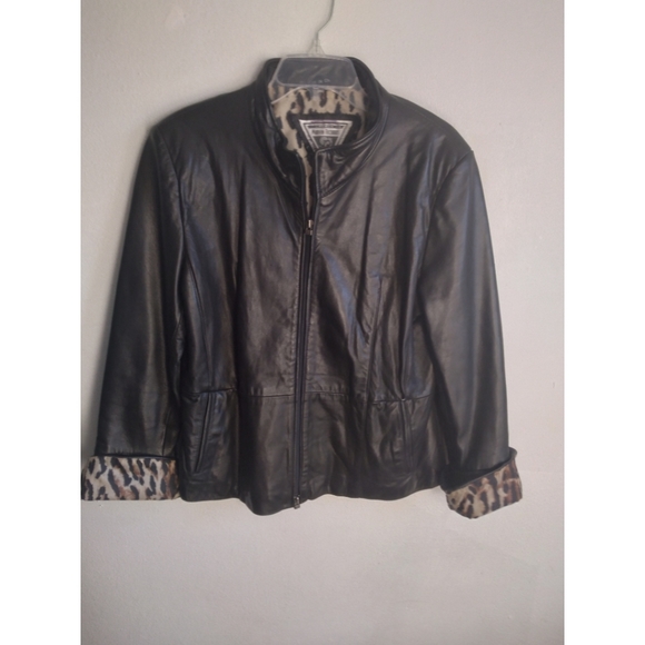 J. Percy for Marvin Richards Leather Leopard Print Lined Jacket - Picture 2 of 10